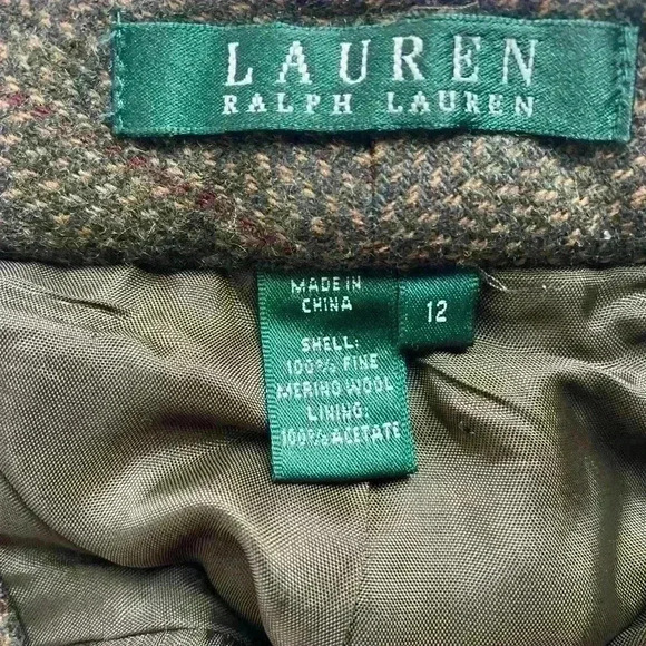 Lauren brown merino wool tweed fully lined straight leg trousers size 12 - Picture 11 of 11